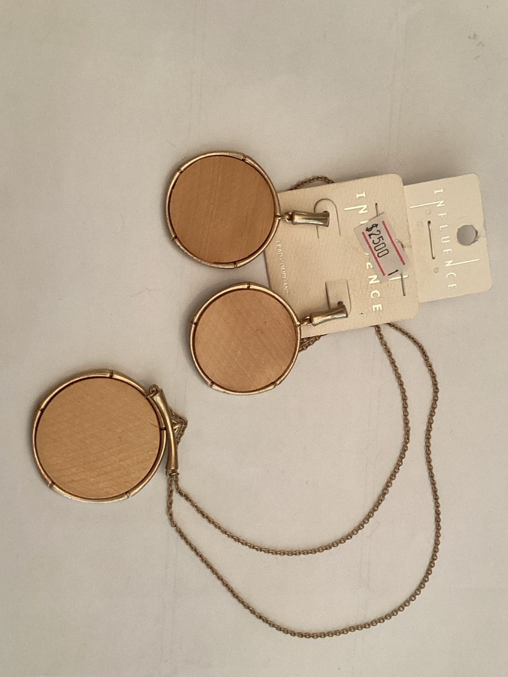 Influence Gold-Tone Wood Inlay Pendant Necklace and Earring Set